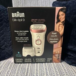 BRAND NEW Braun Silk-épil 9 Epilator with Attachments